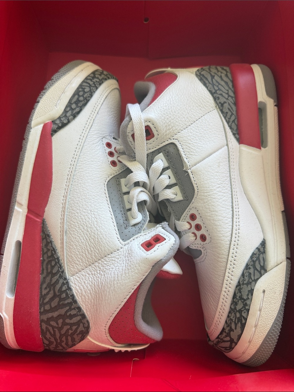 Jordan Kids White and Red Sneakers with Gray Elephant Print